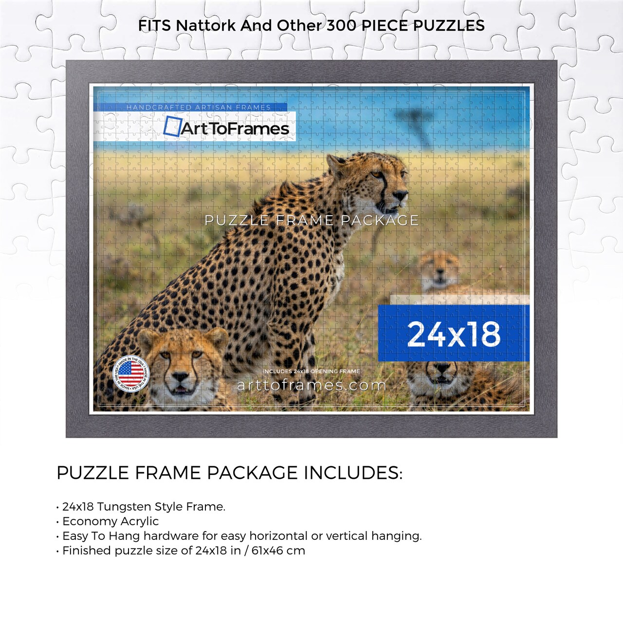 ArtToFrames 24x18 INCH / 61x46 CM Puzzle Frame for 300 piece Puzzles.This 1.25 Inch Custom MDF Frame for Puzzles Comes with Economy Acrylic, Available in Multiple Colors